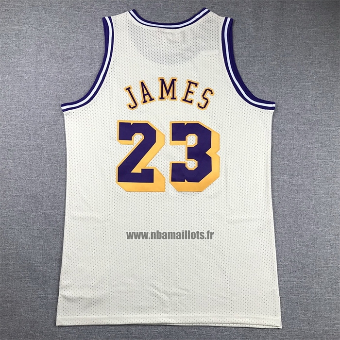 Maillot Los Angeles Lakers LeBron James NO 23 Mitchell & Ness Chainstitch Creme